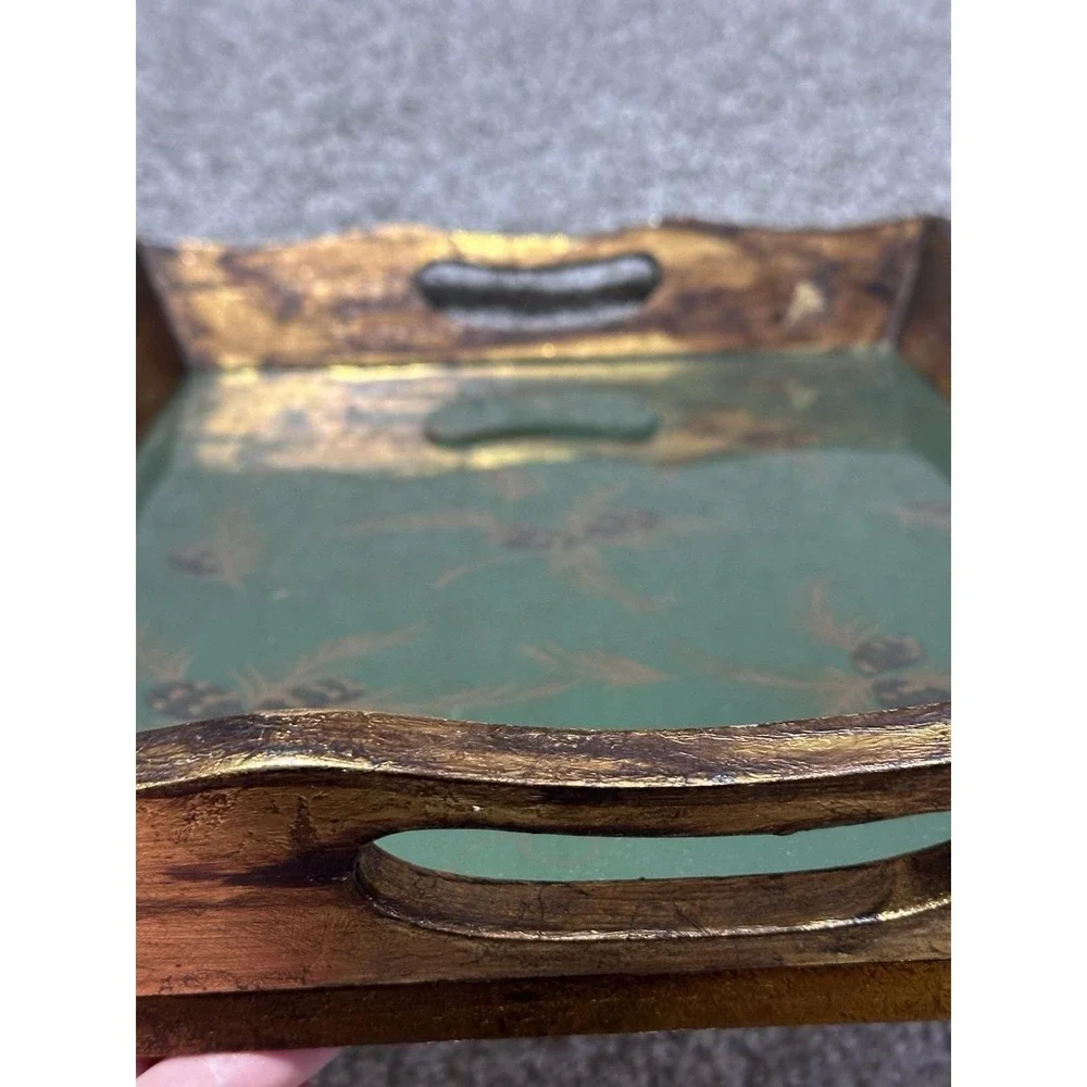 Vintage Christmas Tray Green Gold Pinecone Wood Serving Tray Target 2002